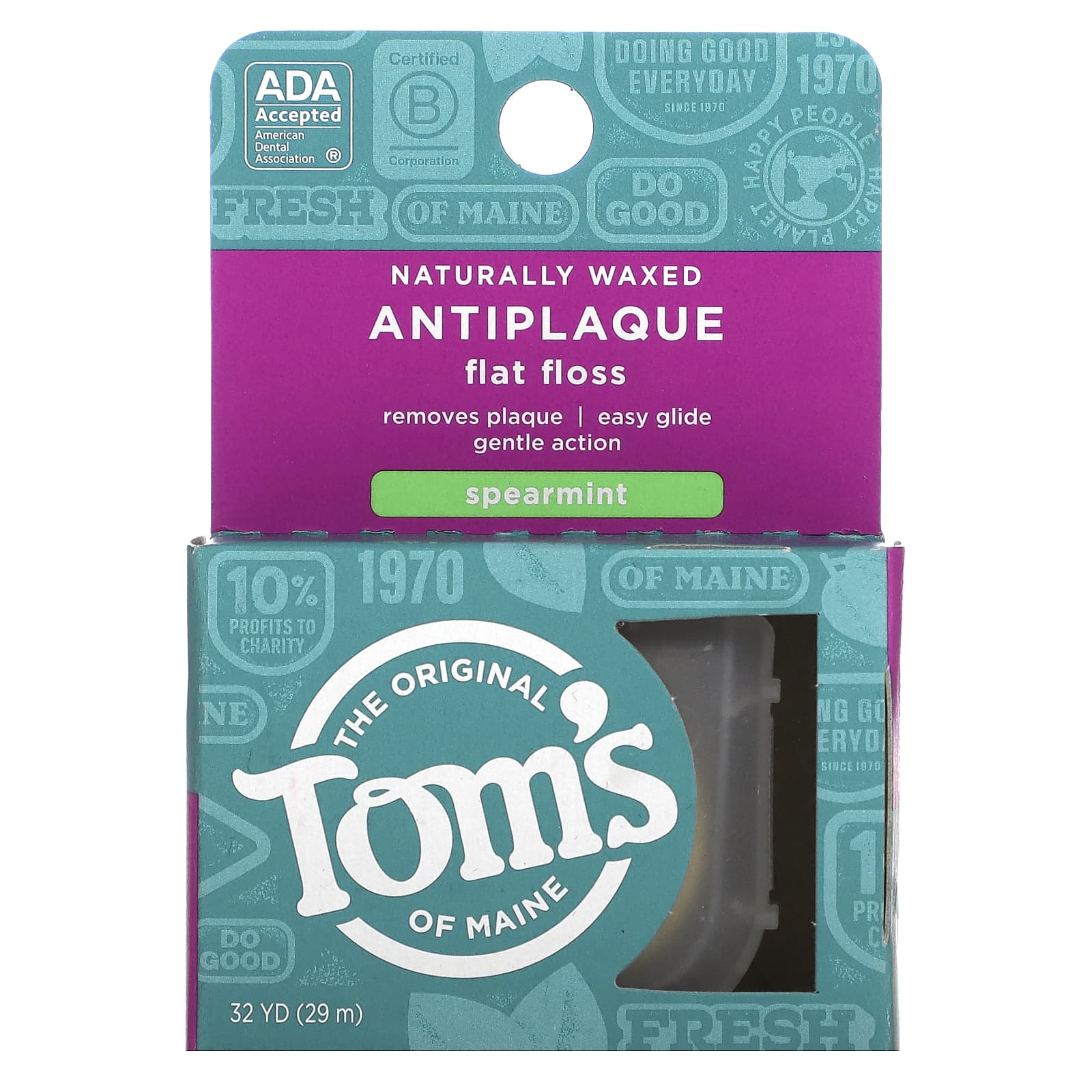 Tom's of Maine-Naturally Waxed Antiplaque Flat Floss-Spearmint-32 yd (29 m)