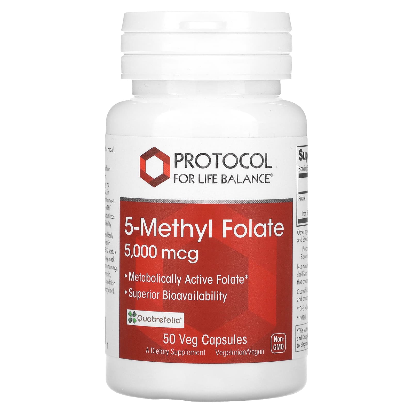 Protocol for Life Balance-5-Methyl Folate-5,000 mcg -50 Veg Capsules