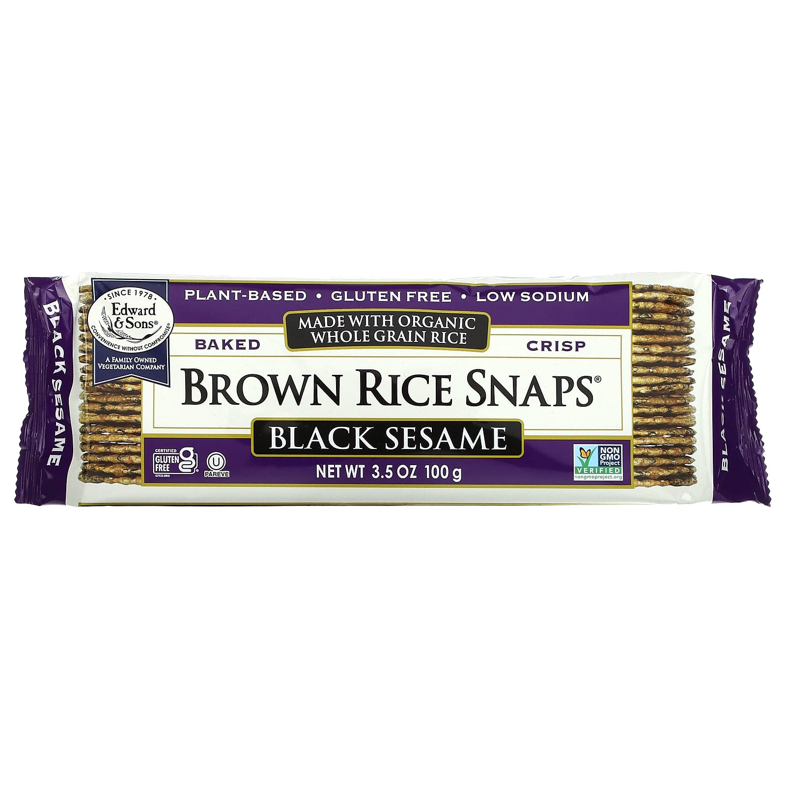 Edward & Sons-Baked Whole Grain Brown Rice Snaps-Black Sesame-3.5 oz (100 g)