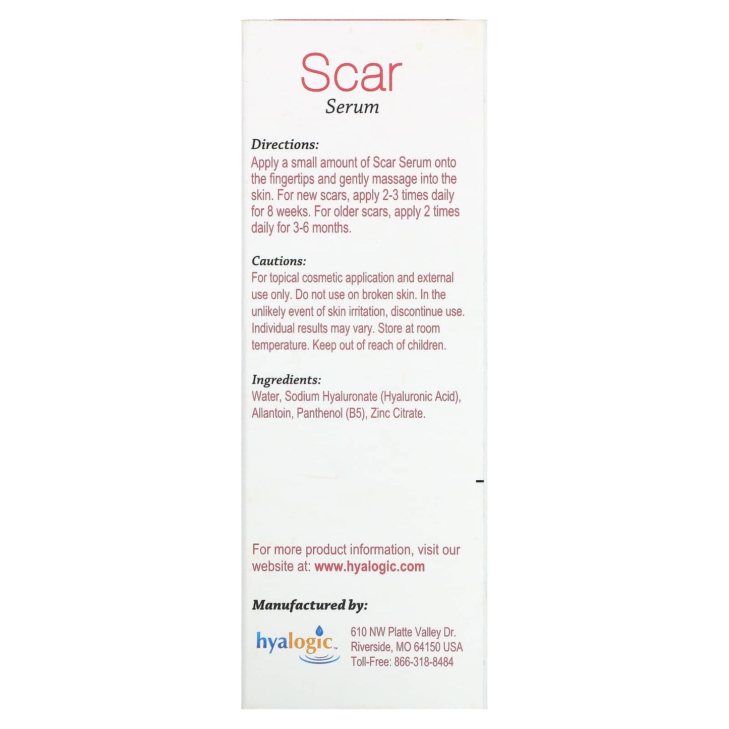 Hyalogic, Scar Serum with Hyaluronic Acid, Allantoin & B5, .47 fl oz (13.5 ml)