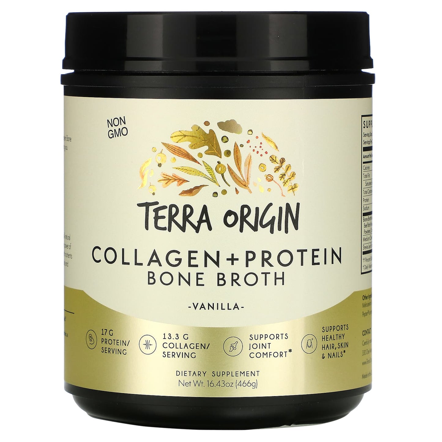 Terra Origin-Collagen + Protein Bone Broth-Vanilla-16.43 oz (466 g)