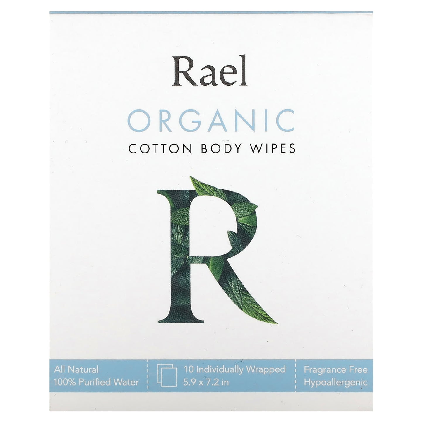 Rael-Organic Cotton Body Wipes-Fragrance Free-10 Individually Wrapped Wipes