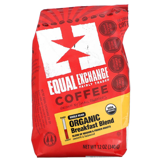 Equal Exchange-Organic Coffee-Breakfast Blend-Whole Bean-Medium & French Roasts-12 oz (340 g)