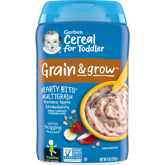 Gerber-Cereal for Toddler-Grain & Grow-Hearty Bits MultiGrain-12+ Months-Banana-Apple-Strawberry-8 oz (227 g)