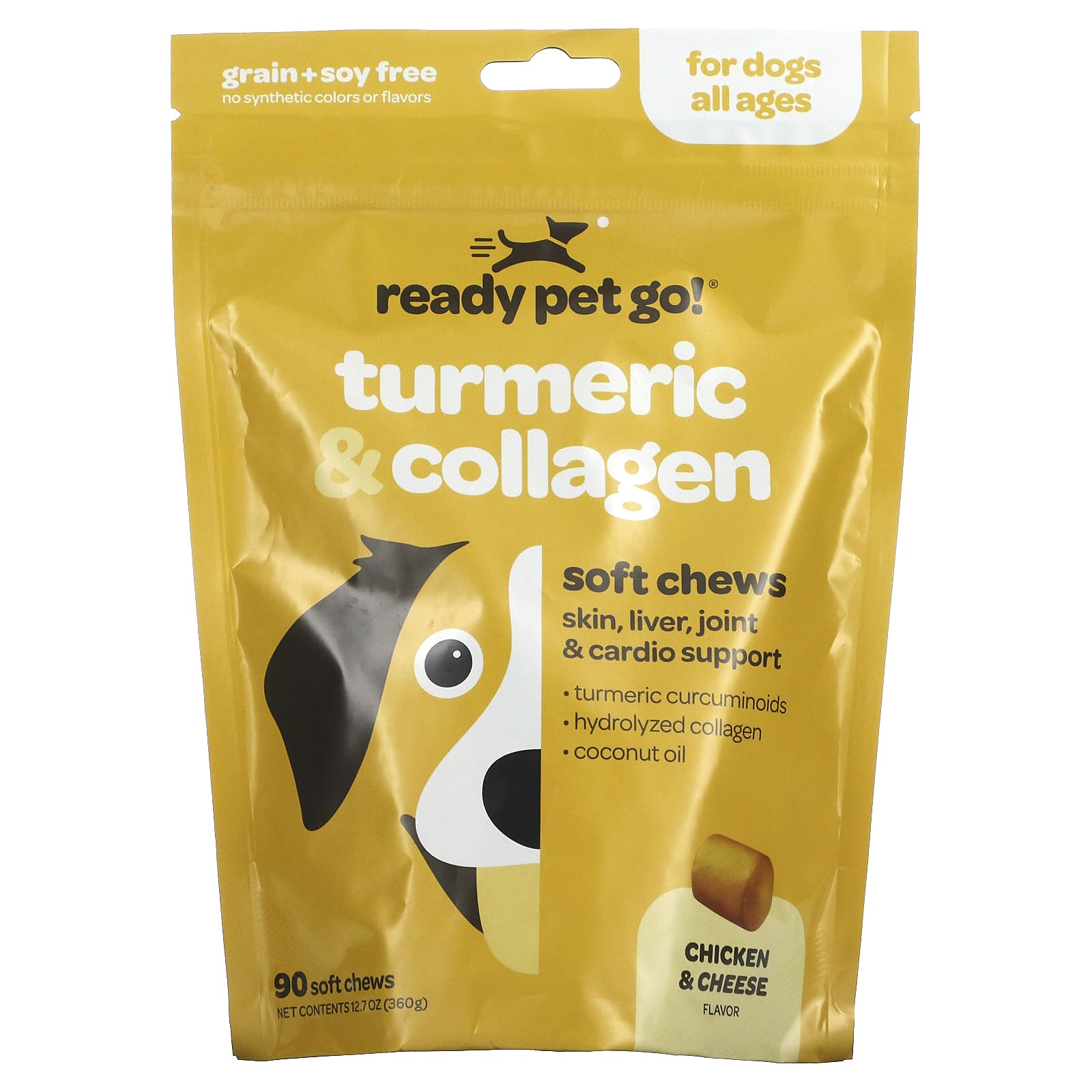 Ready Pet Go-Turmeric & Collagen-For Dogs-All Ages-Chicken & Cheese-90 Soft Chews-12.7 oz (360 g)