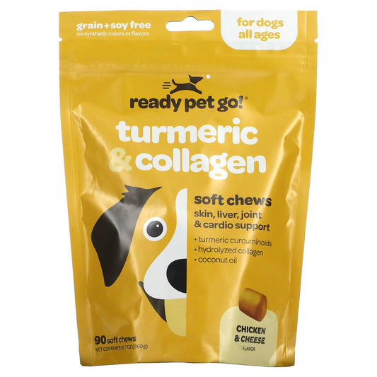 Ready Pet Go-Turmeric & Collagen-For Dogs-All Ages-Chicken & Cheese-90 Soft Chews-12.7 oz (360 g)