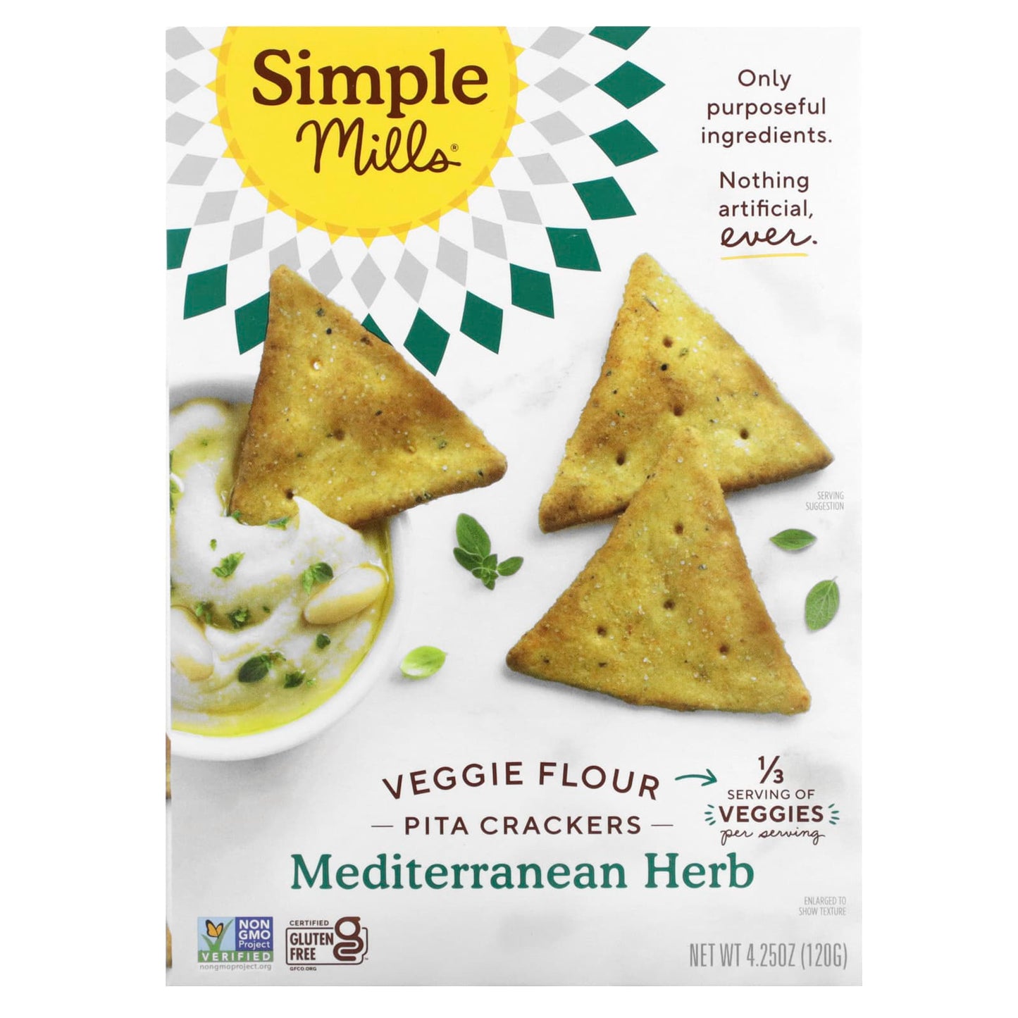 Simple Mills-Veggie Flour Pita Crackers-Mediterranean Herb-4.25 oz (120 g)