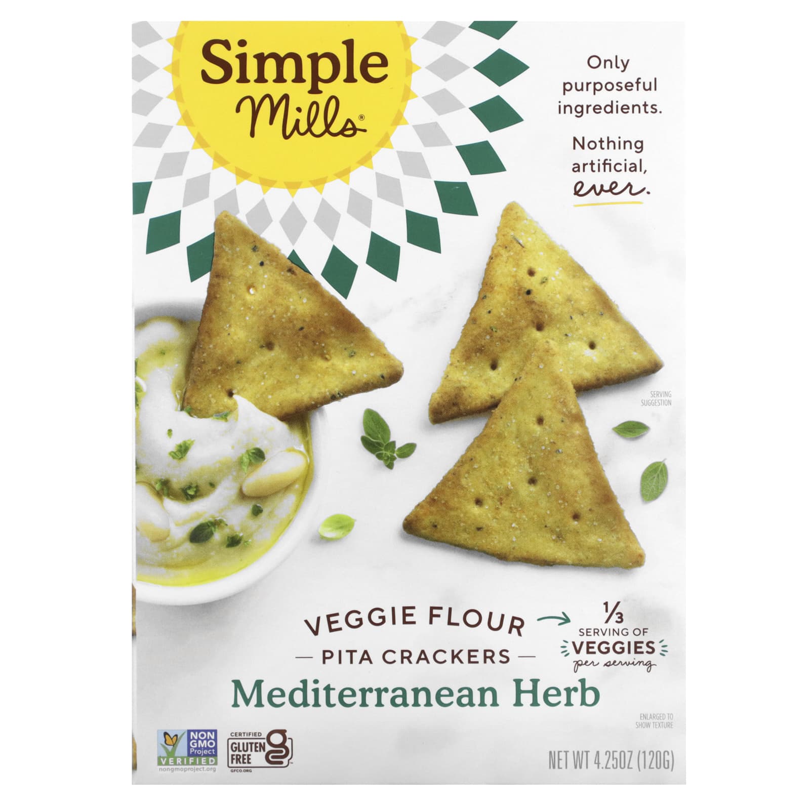 Simple Mills-Veggie Flour Pita Crackers-Mediterranean Herb-4.25 oz (120 g)