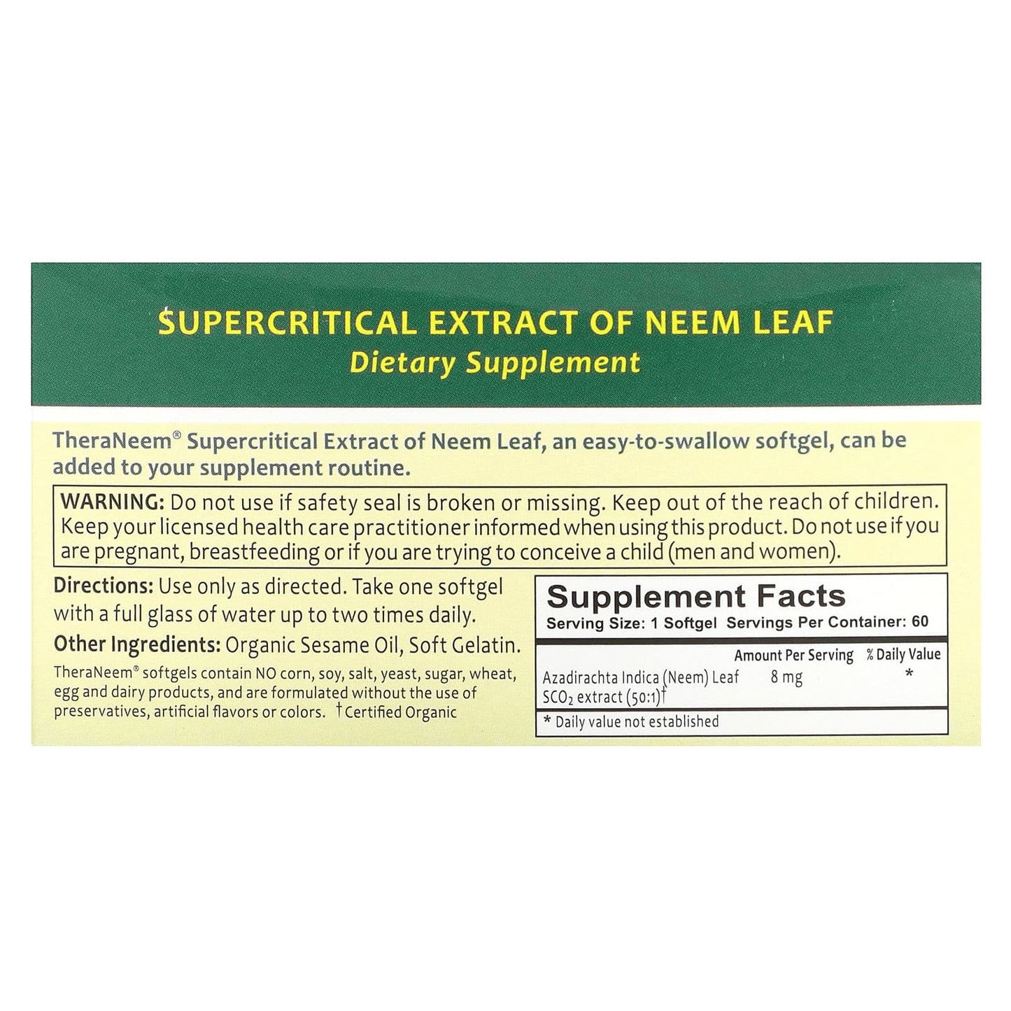 Organix South, TheraNeem Naturals, Supercritical Extract of Neem Leaf, 60 Softgels