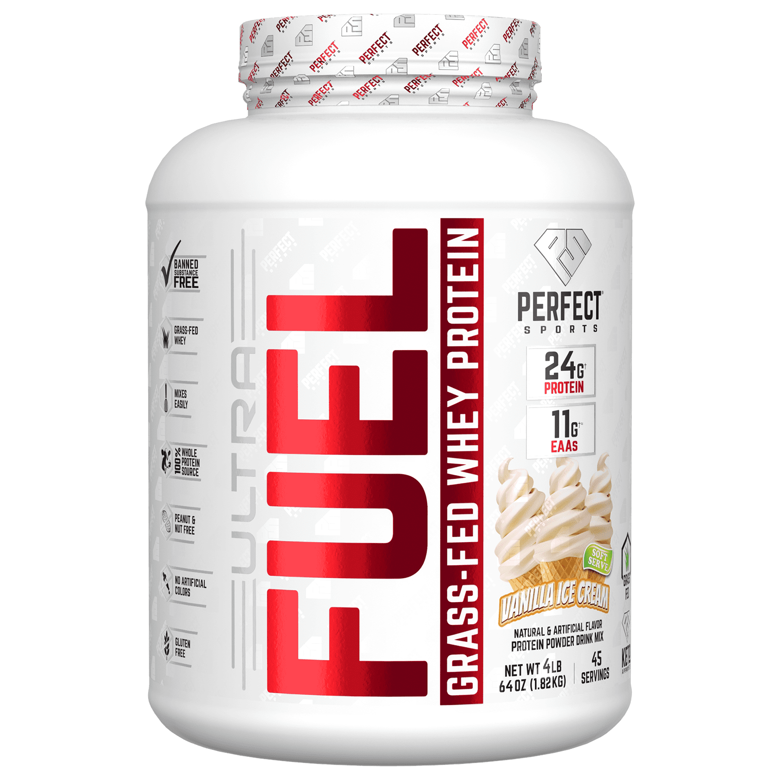 Perfect Sports-Ultra Fuel-Grass-Fed Whey Protein-Vanilla Ice Cream-4 lb (1.82 kg)