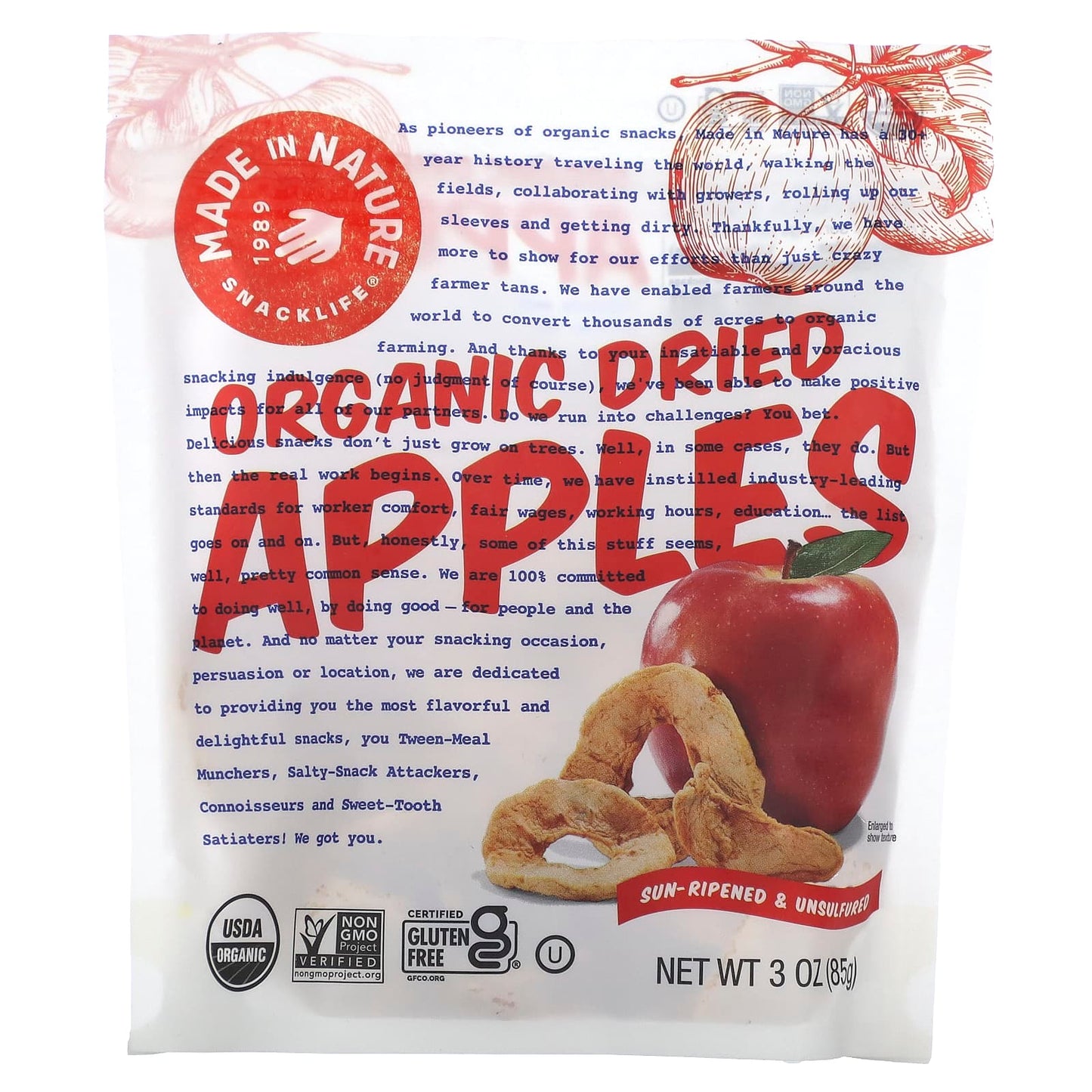 Made in Nature-Organic Dried Apples-Sun-Ripened & Unsulfured-3 oz (85 g)