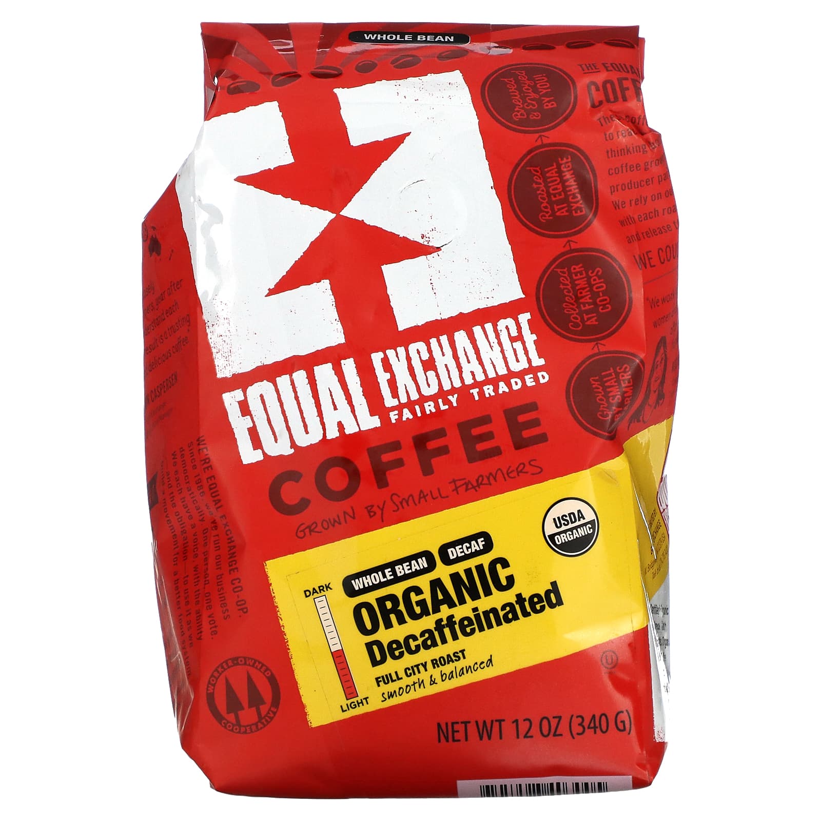 Equal Exchange-Organic Coffee-Whole Bean-Full City Roast-Decaffeinated-12 oz (340 g)