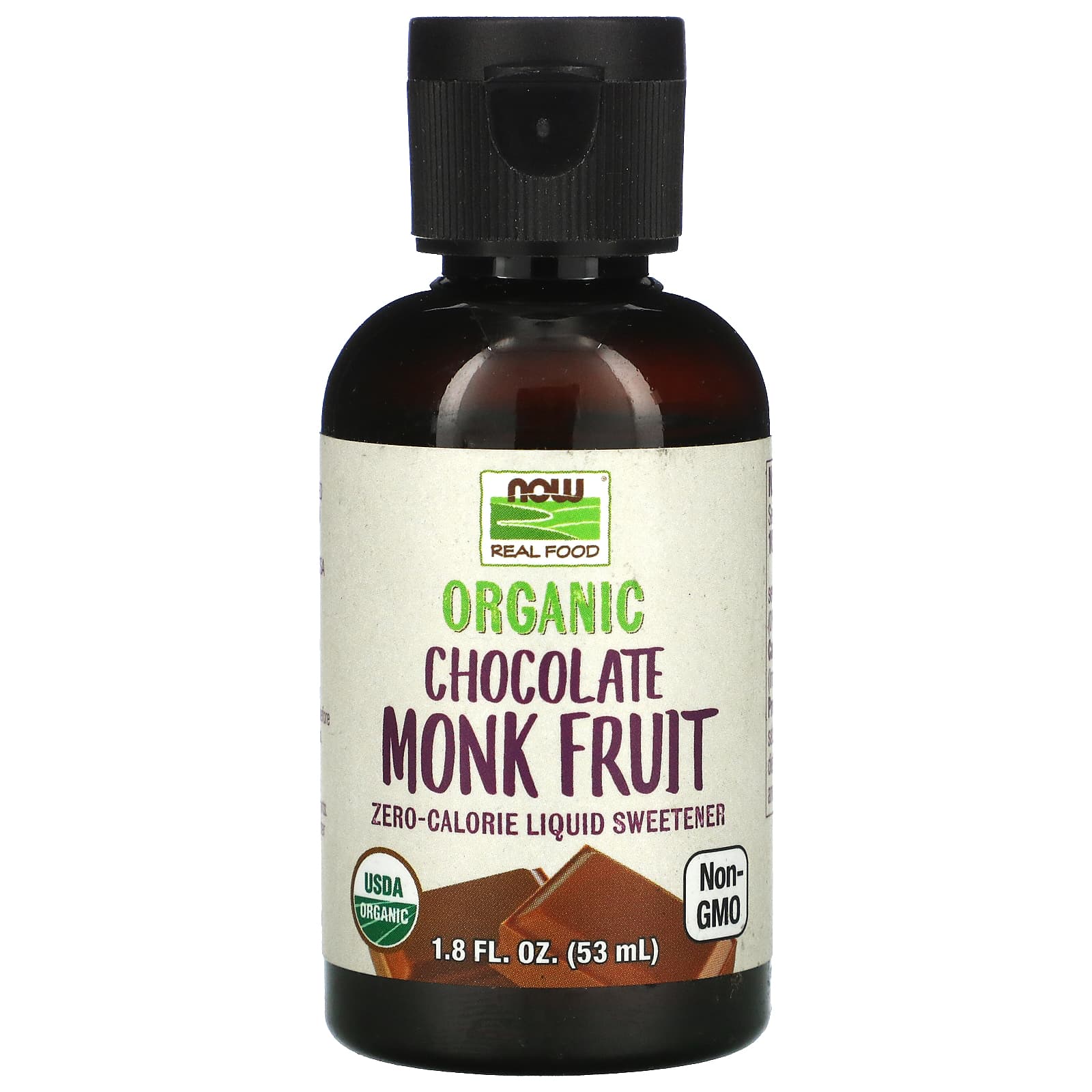 NOW Foods-Real Food-Organic Monk Fruit-Zero-Calorie Liquid Sweetener-Chocolate-1.8 fl oz (53 ml)