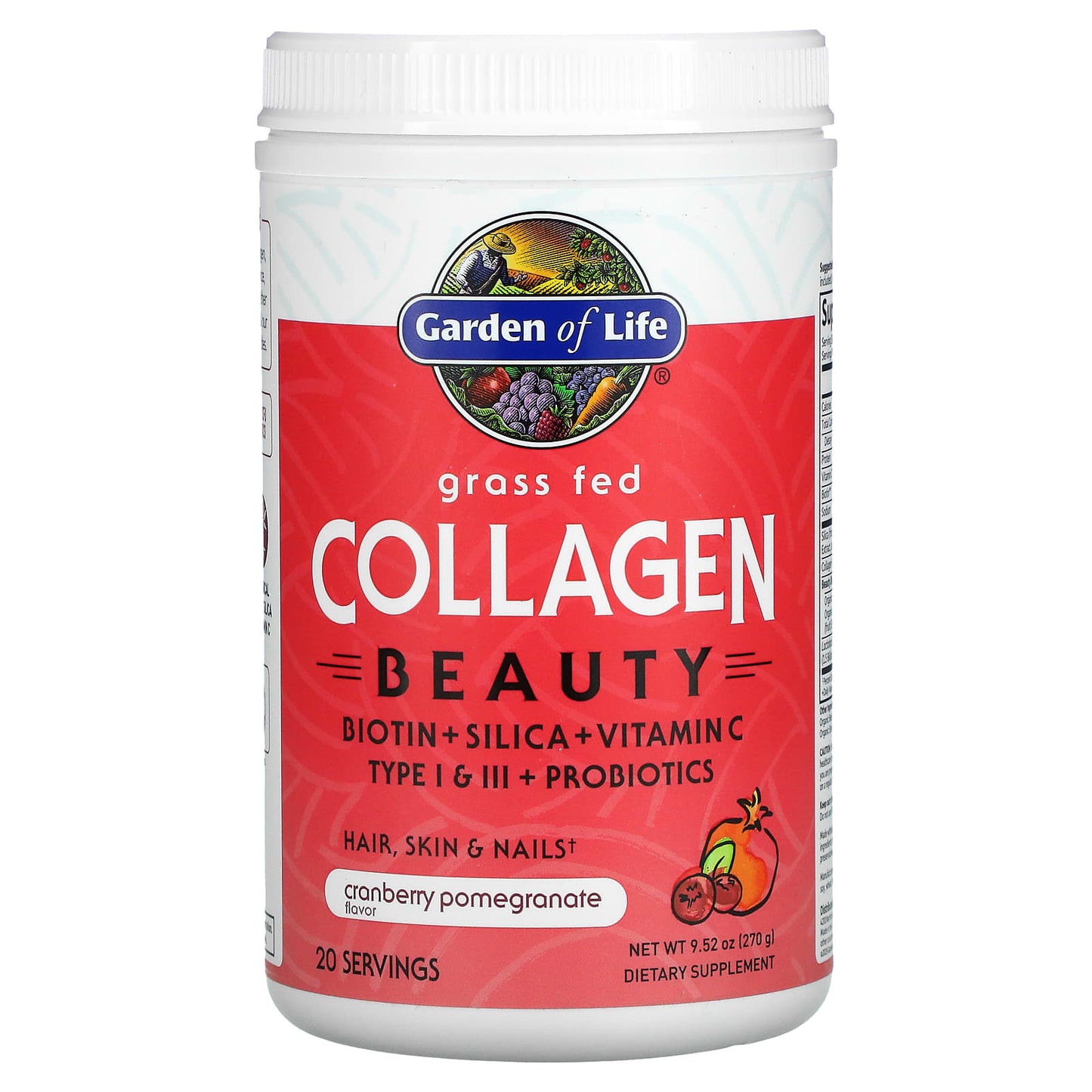 Garden of Life-Grass Fed Collagen Beauty-Cranberry Pomegranate-9.52 oz (270 g)