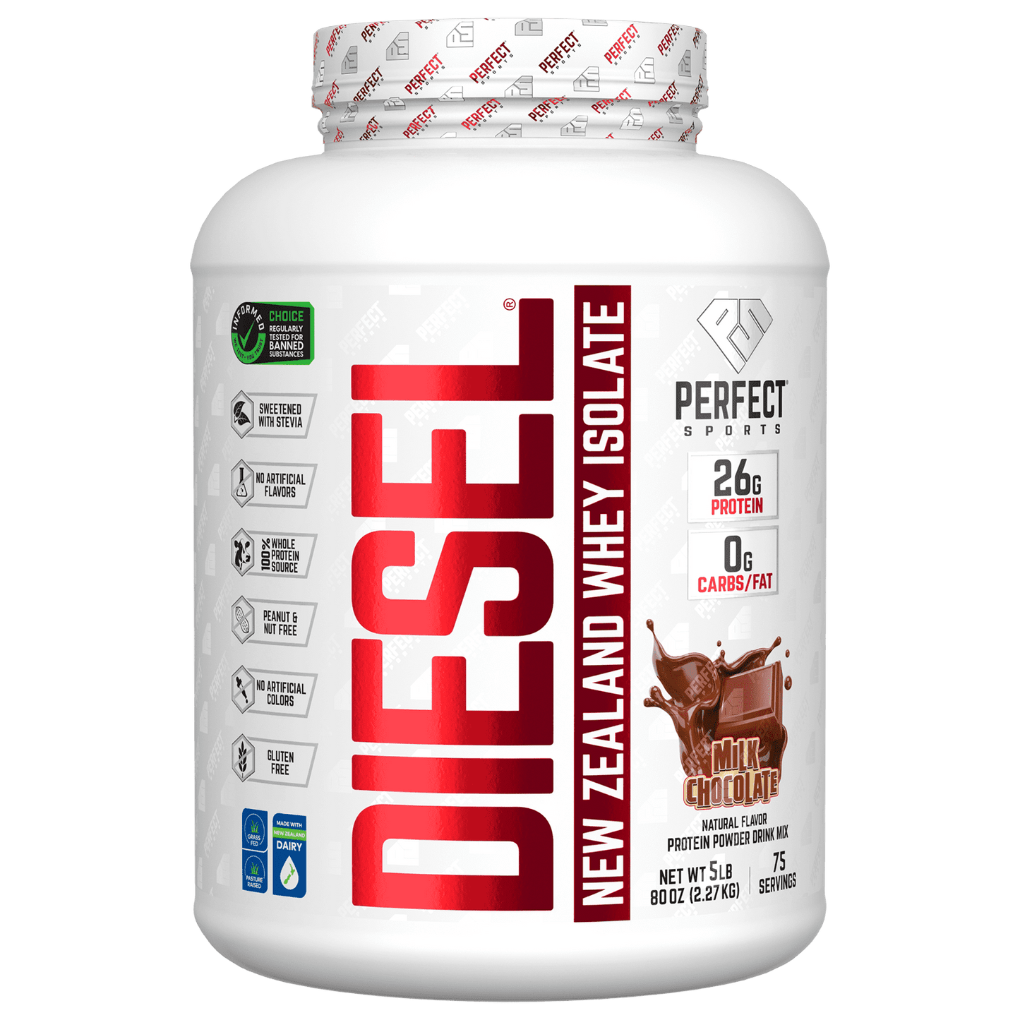 Perfect Sports-Diesel-New Zealand Whey Isolate-Milk Chocolate-5 lbs (2.27 kg)