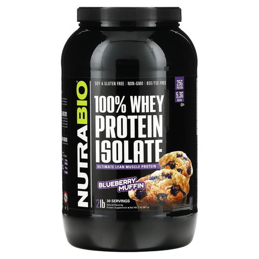 NutraBio-100% Whey Protein Isolate-Blueberry Muffin-2 lb (907 g)