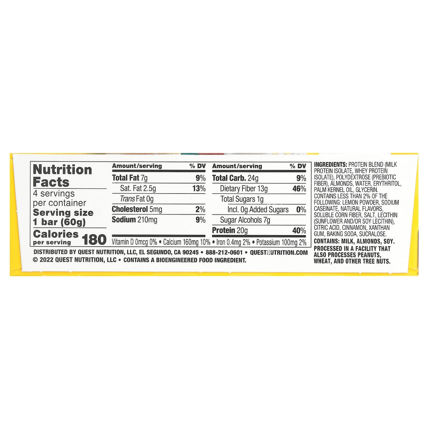 Quest Nutrition, Protein Bar, Lemon Cake , 4 Bars, 2.12 oz (60 g) Each