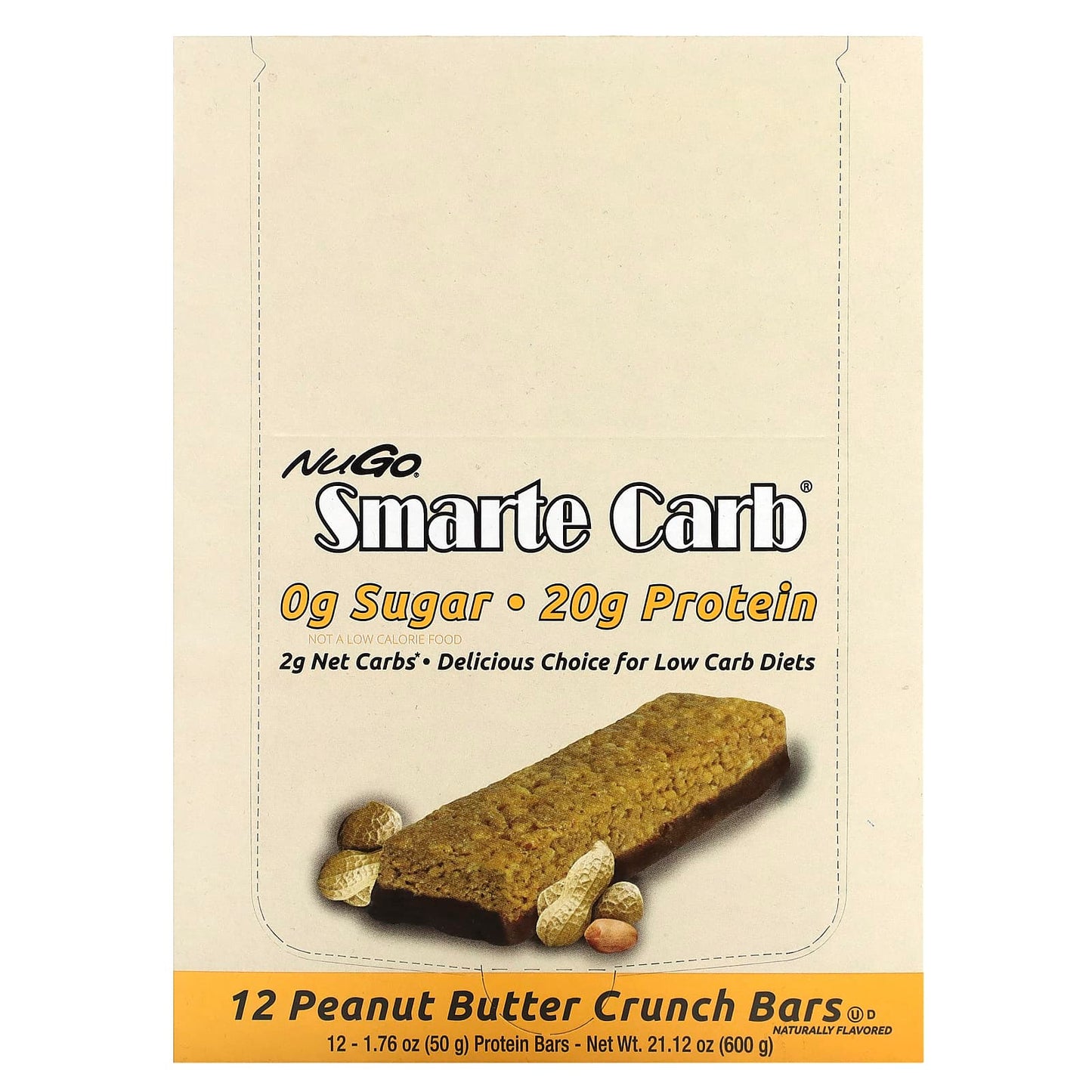 NuGo Nutrition-Smarte Carb Bar-Peanut Butter Crunch-12 Bars-1.76 oz (50 g) Each