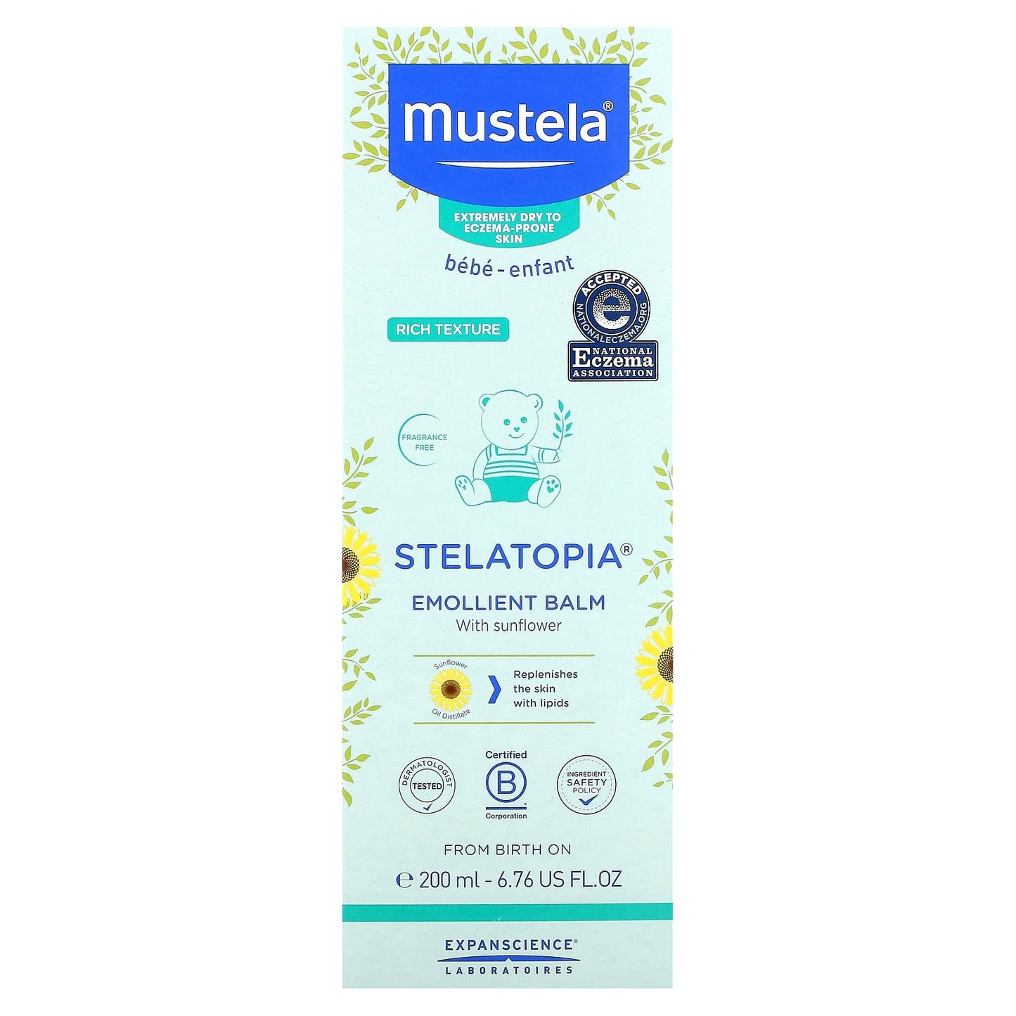 Mustela, Stelatopia, Emollient Balm with Sunflower, 6.76 fl oz (200 ml)