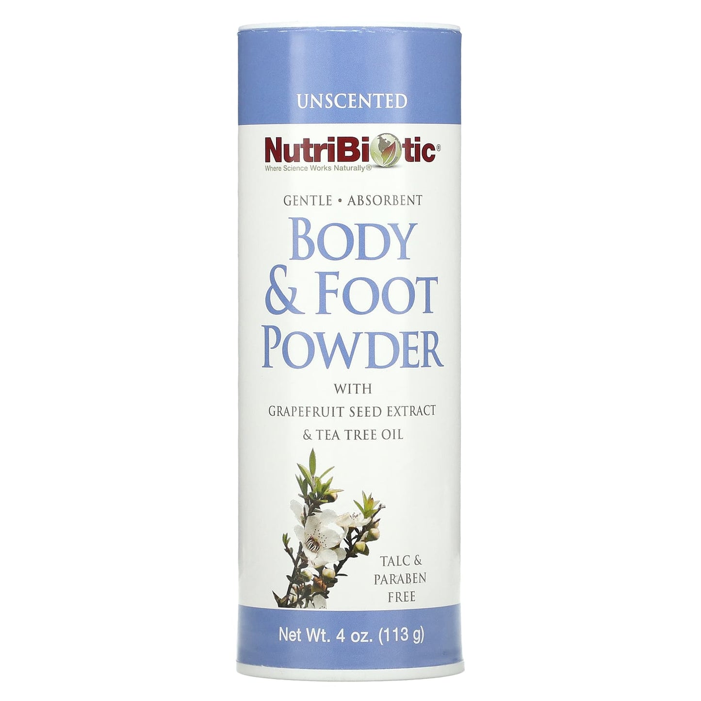 NutriBiotic-Body & Foot Powder with Grapefruit Seed Extract & Tea Tree Oil-Unscented-4 oz (113 g)