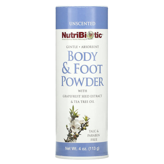 NutriBiotic-Body & Foot Powder with Grapefruit Seed Extract & Tea Tree Oil-Unscented-4 oz (113 g)