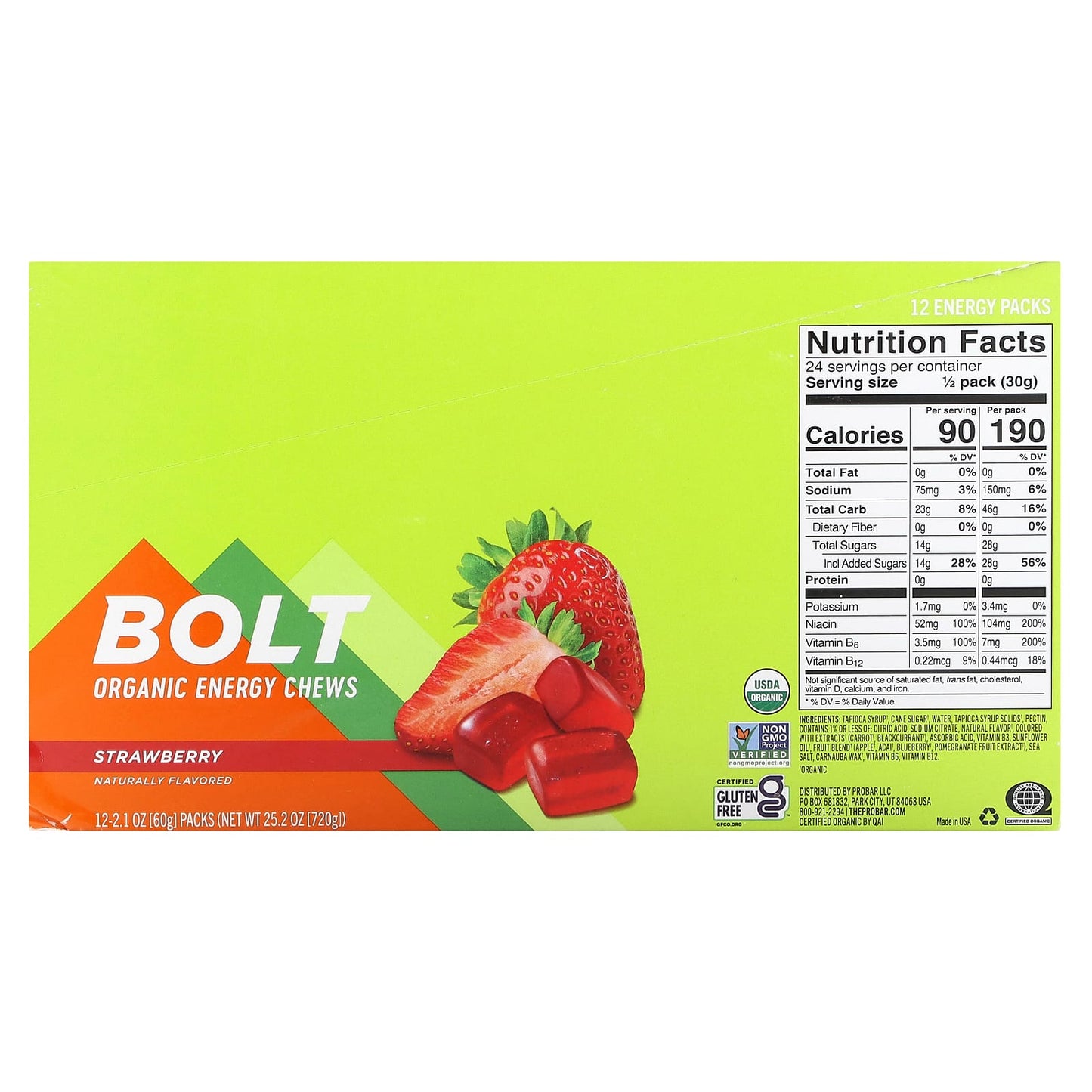 ProBar, Bolt, Organic Energy Chews, Strawberry, 12 Packs, 2.1 oz (60 g) Each