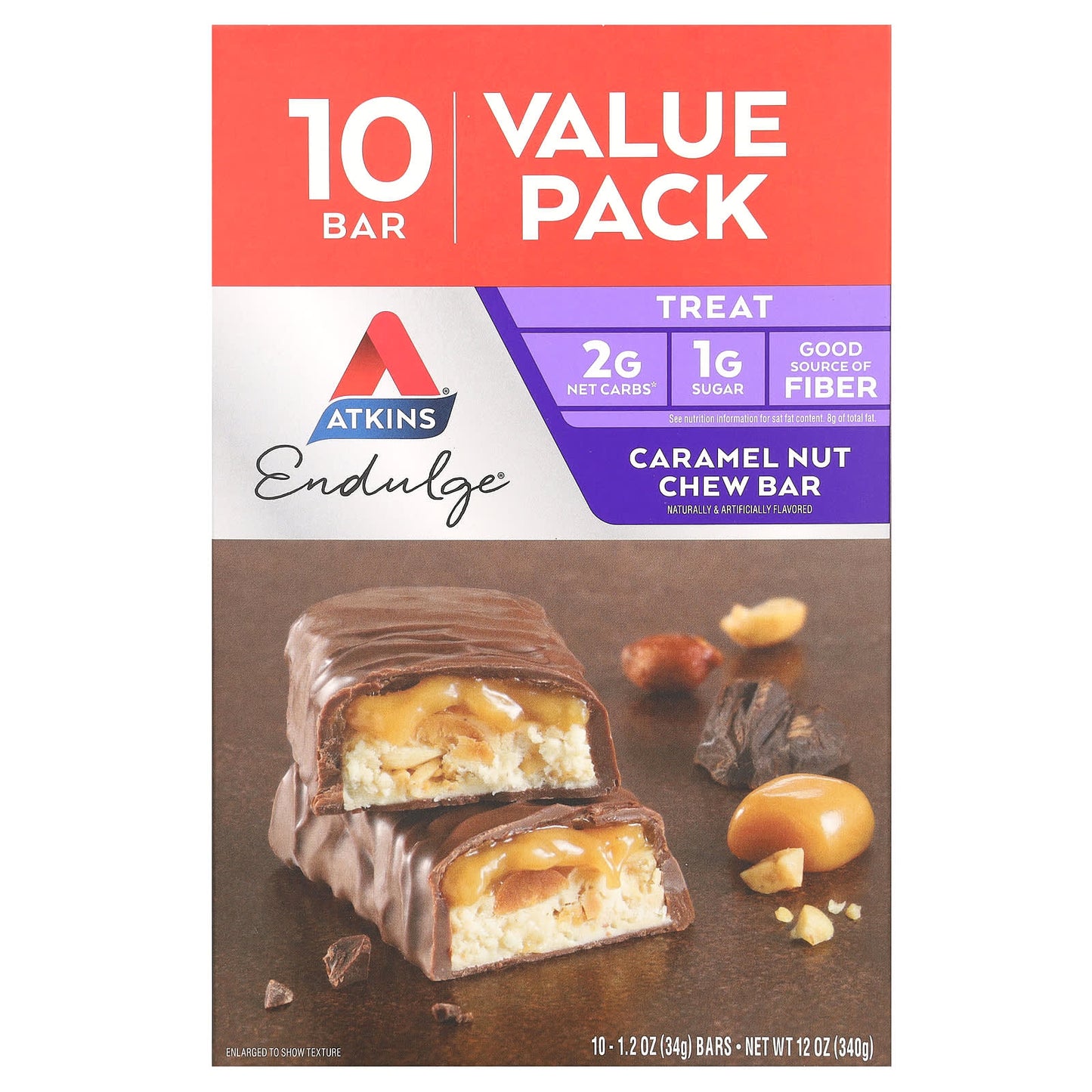 Atkins-Endulge-Caramel Nut Chew Bar-10 Bars-1.2 oz (32 g) Each