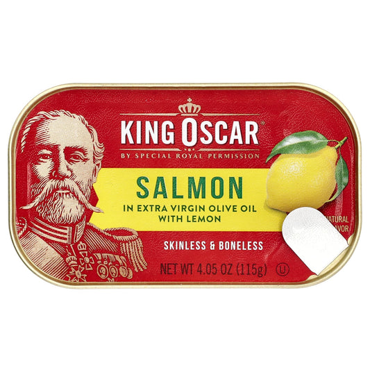 King Oscar-Skinless & Boneless Salmon in Extra Virgin Olive Oil With Lemon-4.05 oz (115 g)