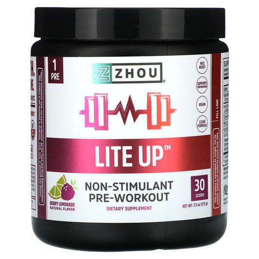 Zhou Nutrition-Lite Up-Non-Stimulant Pre-Workout-Berry Lemonade-7.5 oz (213 g)