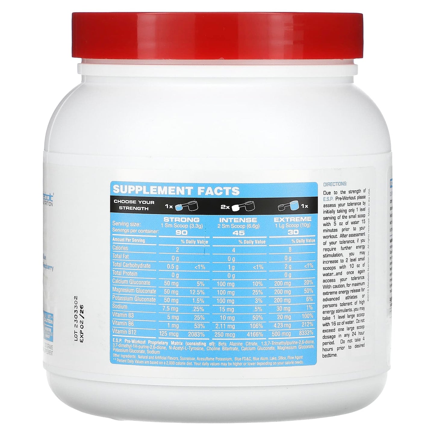 Metabolic Nutrition, E.S.P. Pre-Workout, Blue Raspberry, 300 g