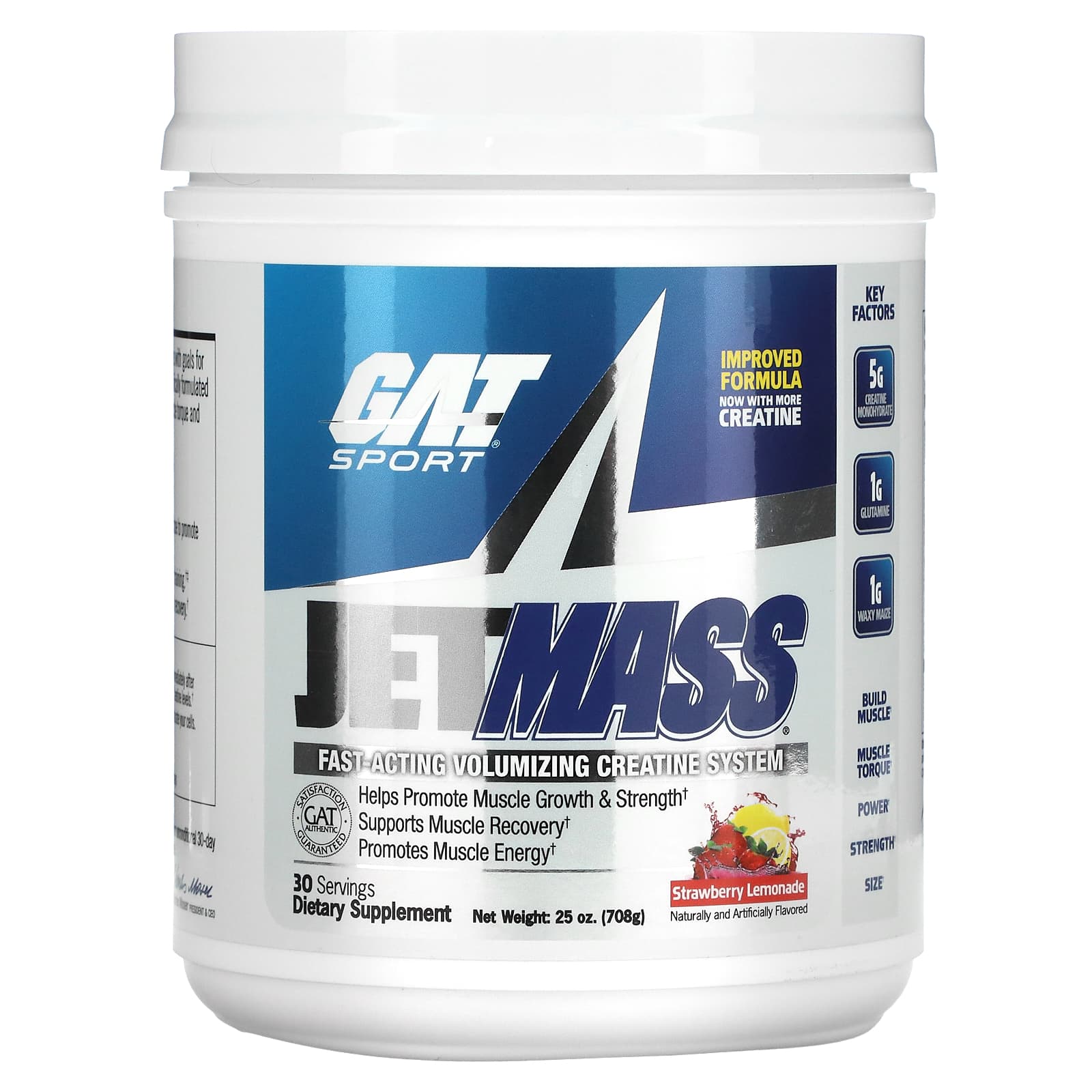 GAT-JetMASS-Fast-Acting Volumizing Creatine System-Strawberry Lemonade-25 oz (708 g)