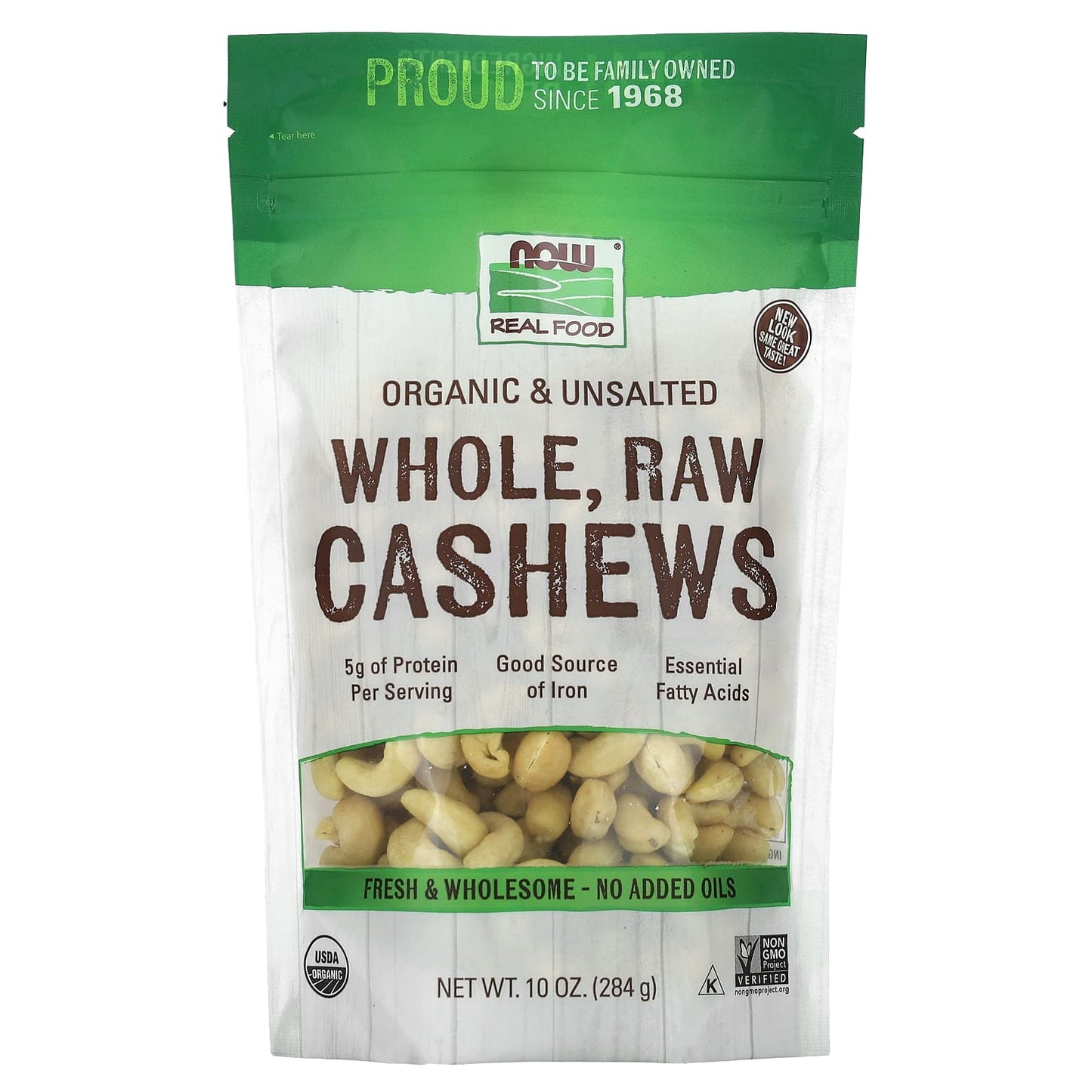 NOW Foods-Organic Whole Raw Cashews-Unsalted-10 oz (284 g)