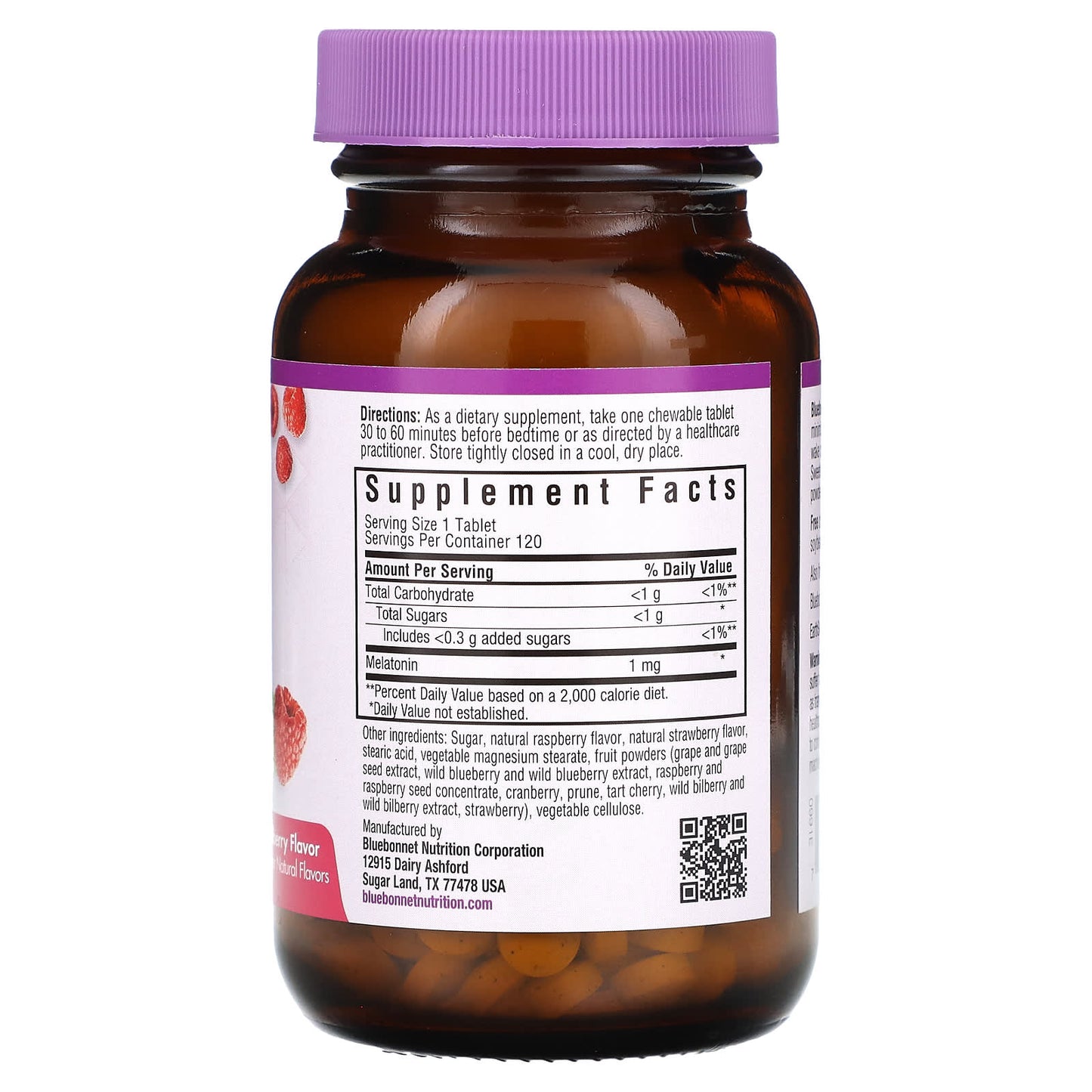 Bluebonnet Nutrition, Earth Sweet Chewables, Melatonin, Raspberry, 1 mg, 120 Chewable Tablets