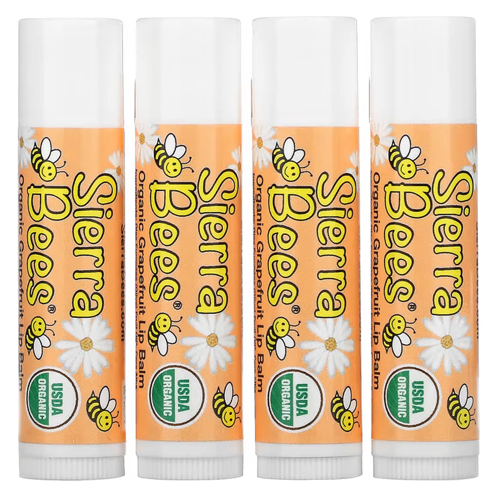 Sierra Bees-Organic Lip Balms-Grapefruit-4 Pack-0.15 oz (4.25 g) Each