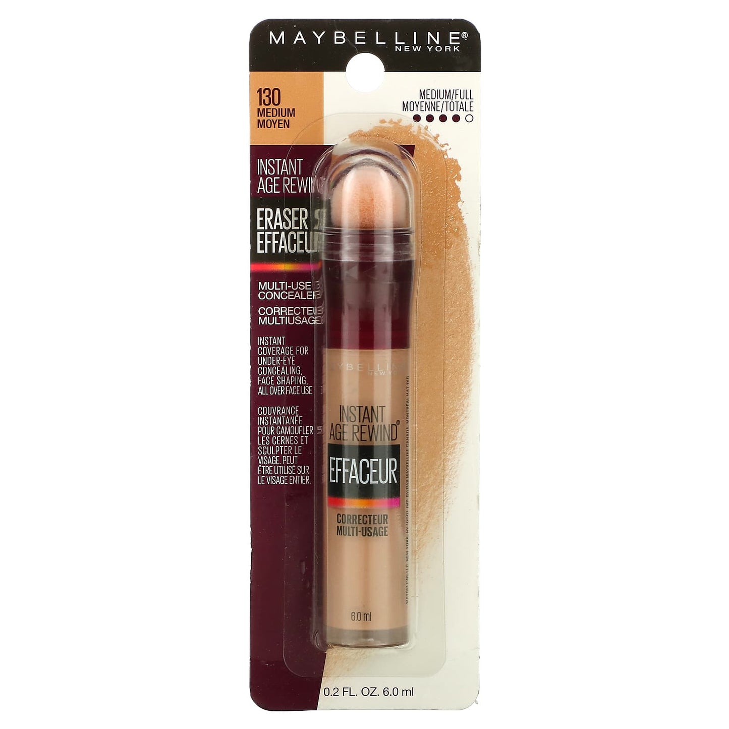 Maybelline, Instant Age Rewind, Eraser, Multi-Use Concealer, 130 Medium, 0.2 fl oz (6 ml)