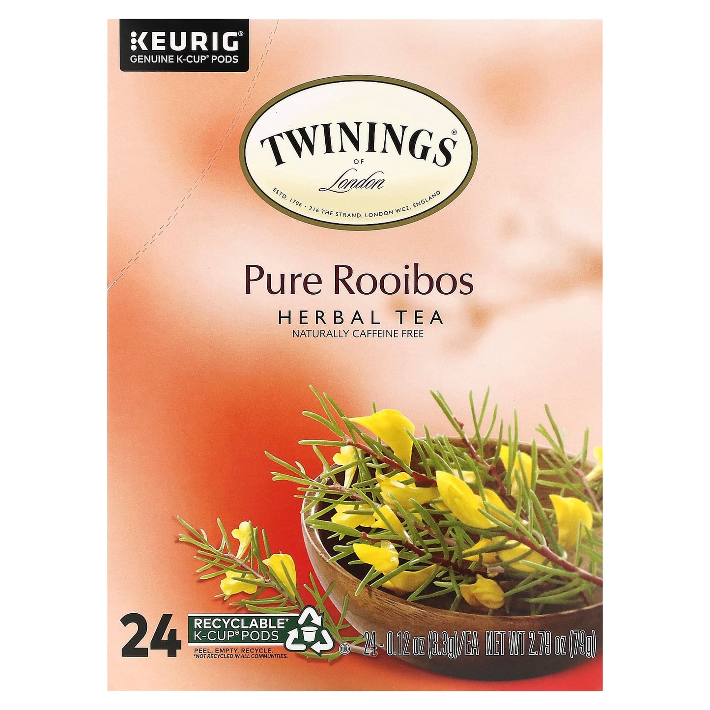 Twinings-Herbal Tea-Pure Rooibos-Caffeine Free-24 Cups-0.12 oz (3.3 g) Each