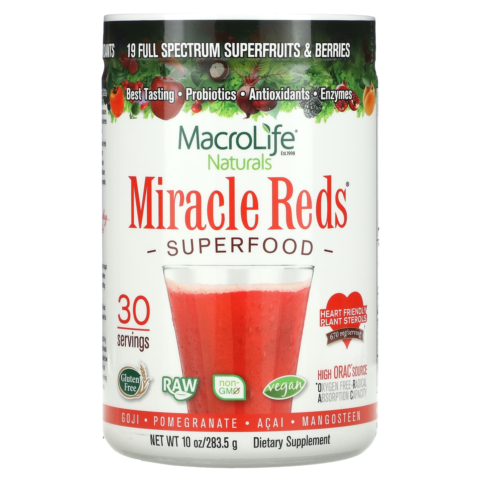 Macrolife Naturals-Miracle Reds-Superfood-Goji-Pomegranate-Acai-Mangosteen-10 oz (283.5 g)