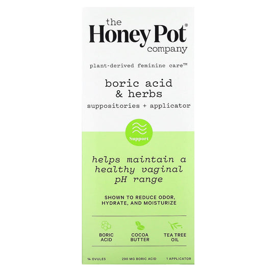 The Honey Pot Company-Boric Acid & Herbs-Suppositories + Applicator-290 mg -14 Ovules-1 Applicator