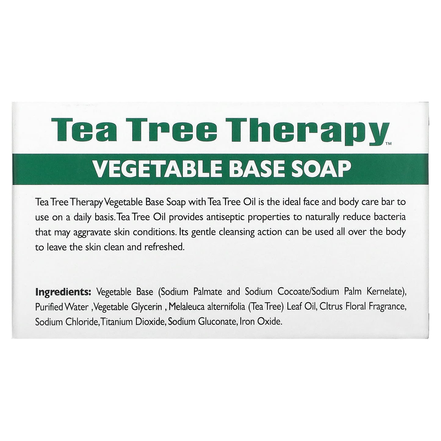 Tea Tree Therapy, Vegetable Base Bar Soap with Tea Tree Oil, 3.9 oz (110 g)