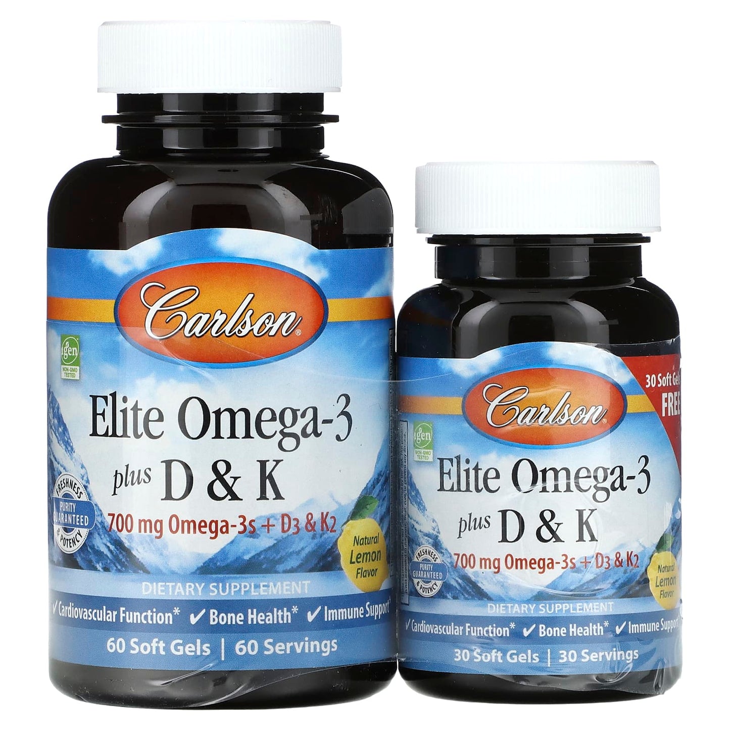 Carlson-Elite Omega-3 Plus D & K-Natural Lemon Flavor-60 + 30 Free Soft Gels