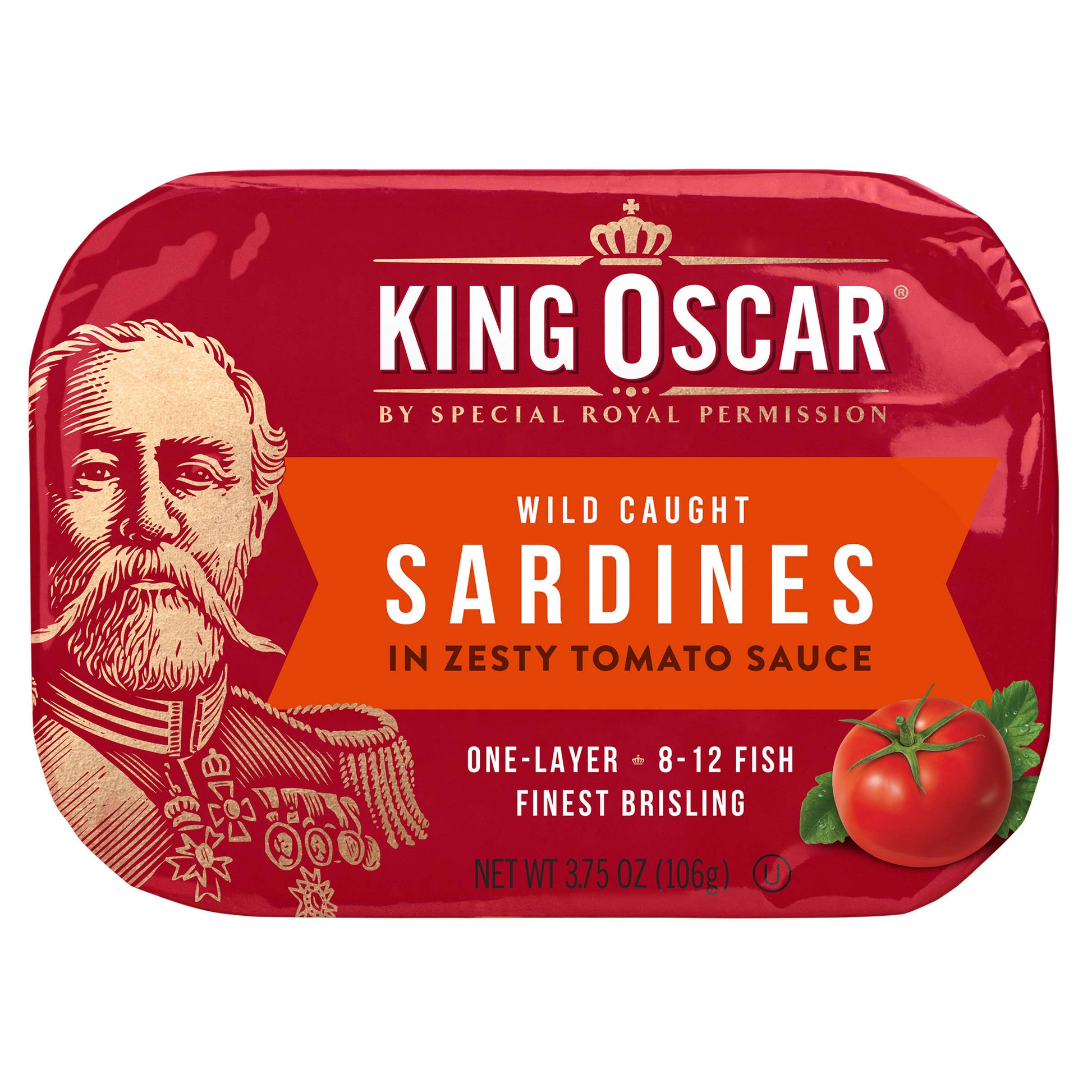 King Oscar-Wild Caught Sardines-In Zesty Tomato Sauce-3.75 oz (106 g)