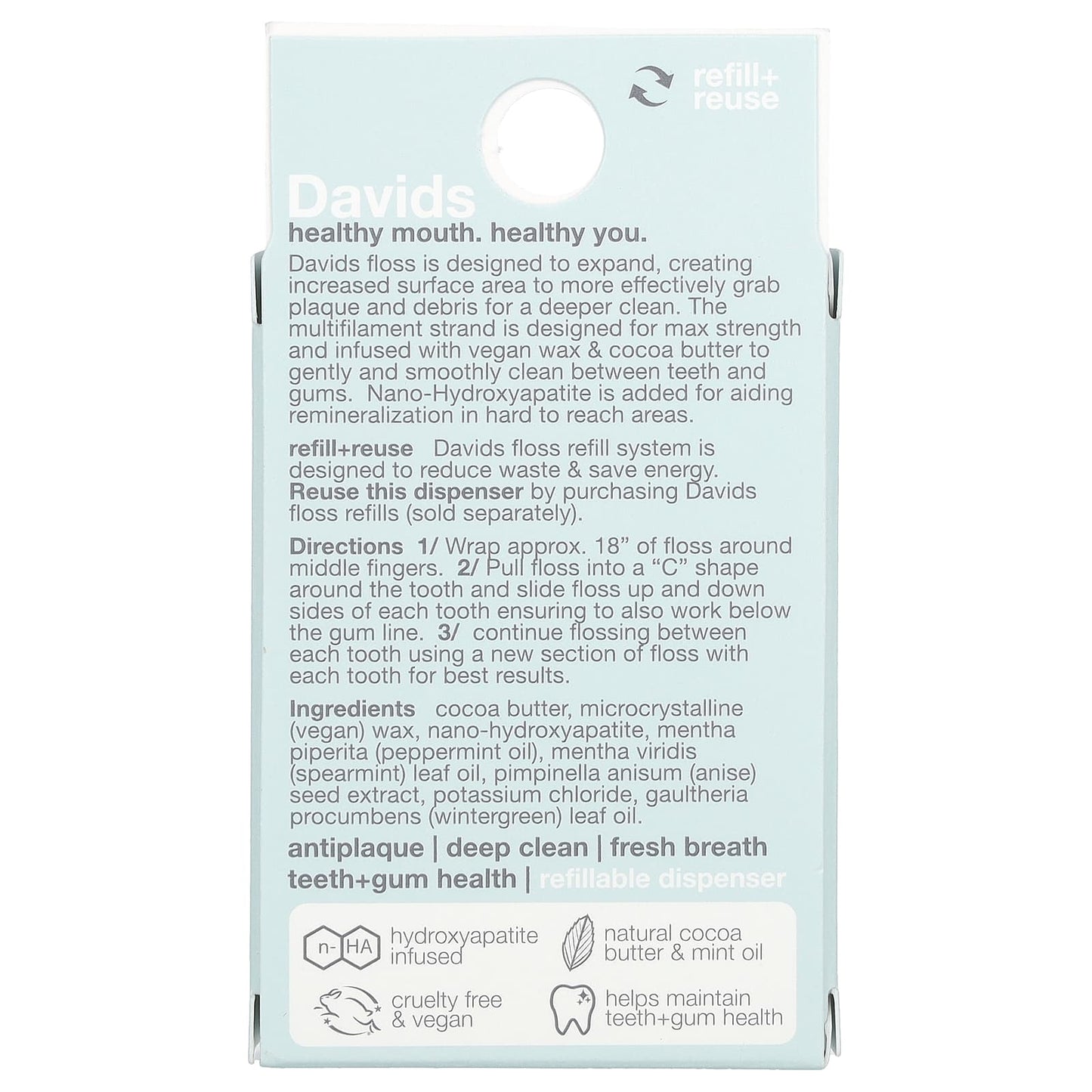 Davids Natural Toothpaste, Expanding Dental Floss, Mint, 32.8 yd (30 m)