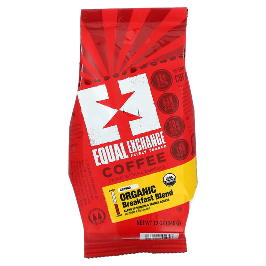 Equal Exchange-Organic Coffee-Breakfast Blend-Ground-Medium & French Roasts-12 oz (340 g)