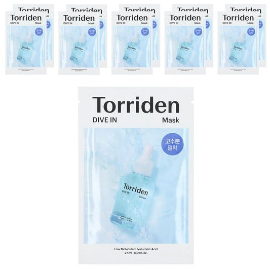 Torriden-Dive In-Low Molecular Hyaluronic Acid Beauty Mask-10 Sheet Mask-0.91 fl oz (27 ml) Each