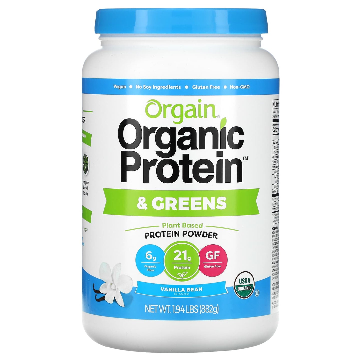 Orgain-Organic Protein & Greens Protein Powder-Plant Based-Vanilla Bean-1.94 lbs (882 g)