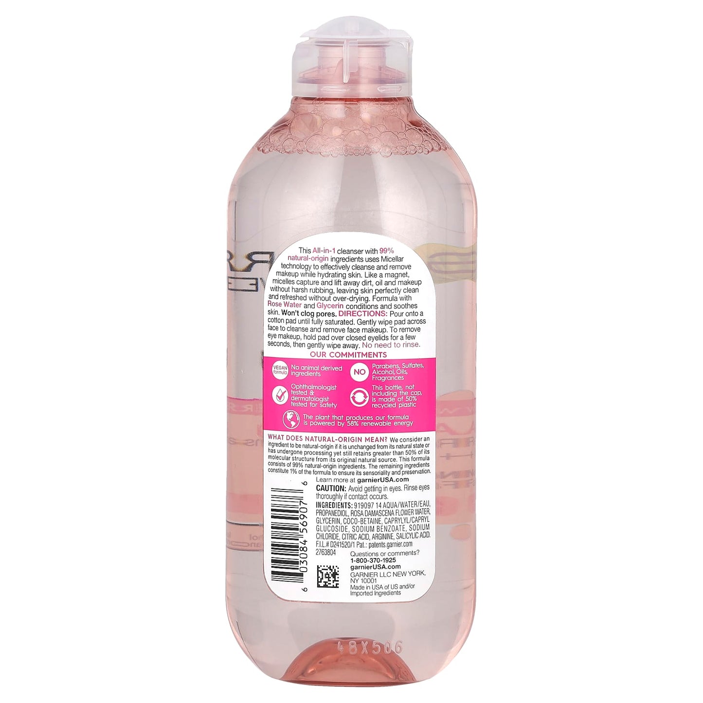 Garnier, SkinActive, Water Rose Micellar Cleansing Water with Rose Water + Glycerin, 13.5 fl oz (400 ml)