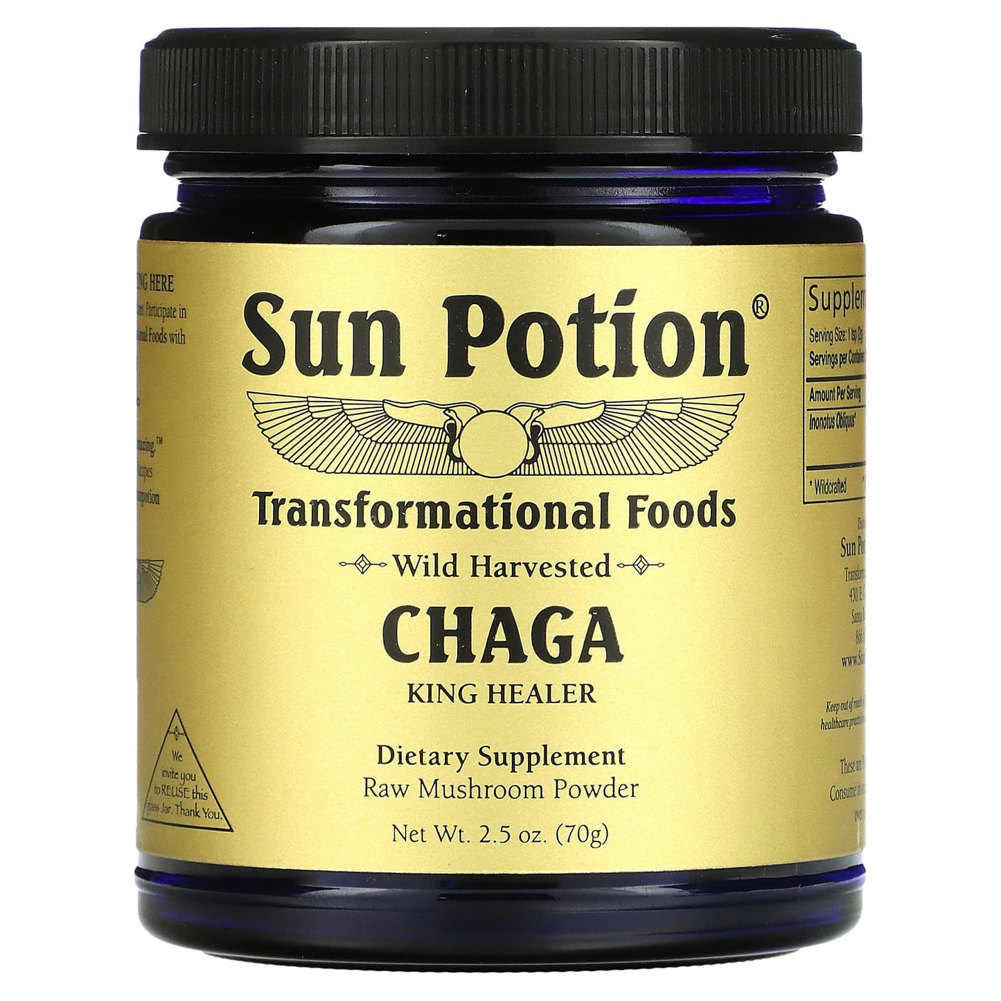 Sun Potion-Chaga Raw Mushroom Powder-Wild Harvested-2.5 oz (70 g)