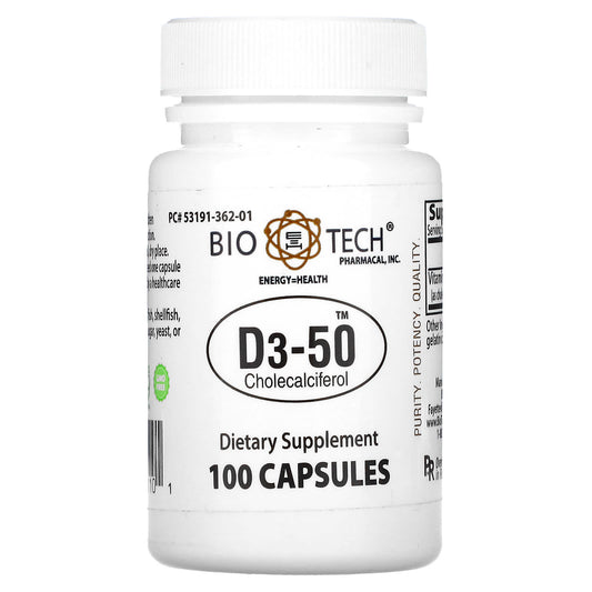 Bio Tech Pharmacal-D3-50-Cholecalciferol-100 Capsules