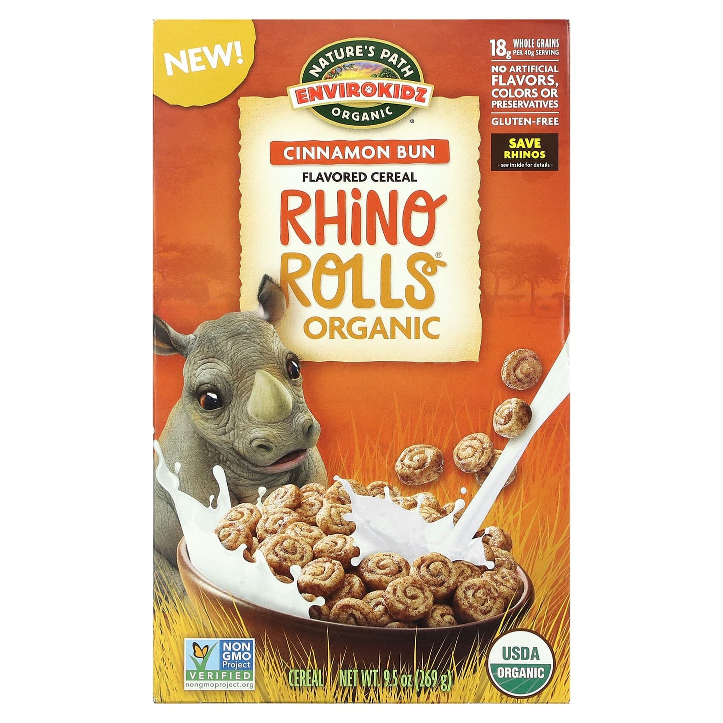 Nature's Path-EnviroKidz-Organic Flavored Cereal-Rhino Rolls-9.5 oz (269 g)