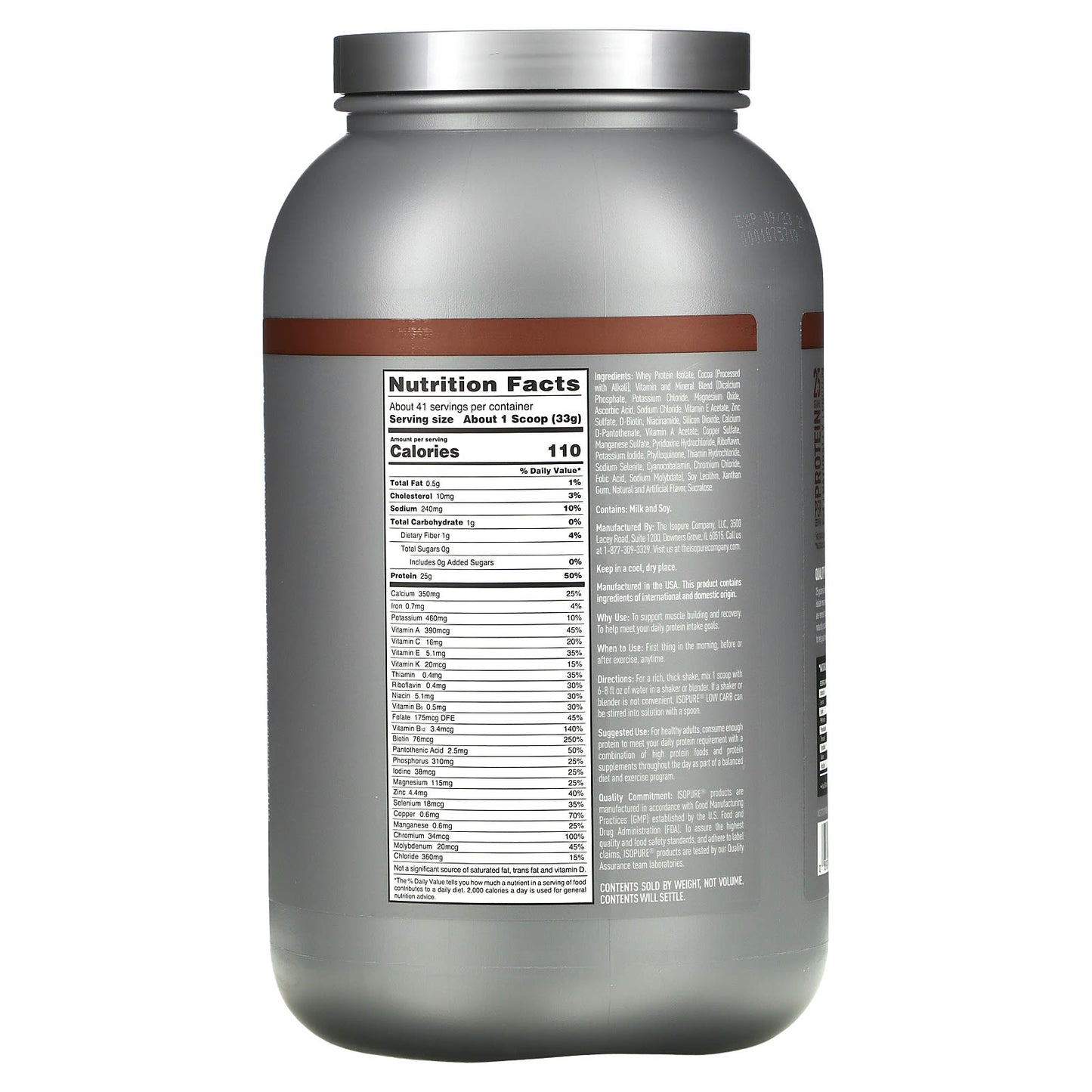 Isopure, Low Carb Protein Powder, Dutch Chocolate, 3 lb (1.36 kg)